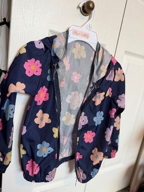 Children's Navy Floral Hooded Rain Jacket